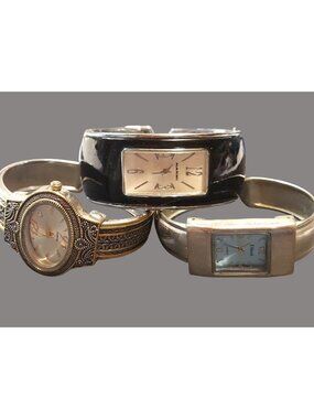 Set Of 3 Womens Quartz Bangle Cuff Watches - Narmi Eikon & Ornate Gold-Tone